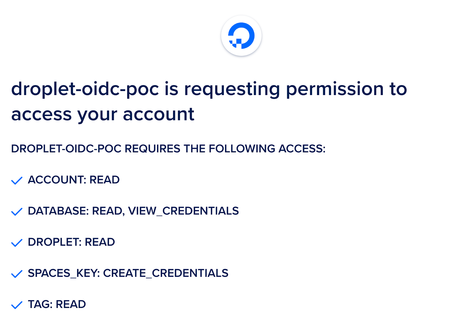 Screenshot of the OAuth application scopes requested in the DigitalOcean authorization form.